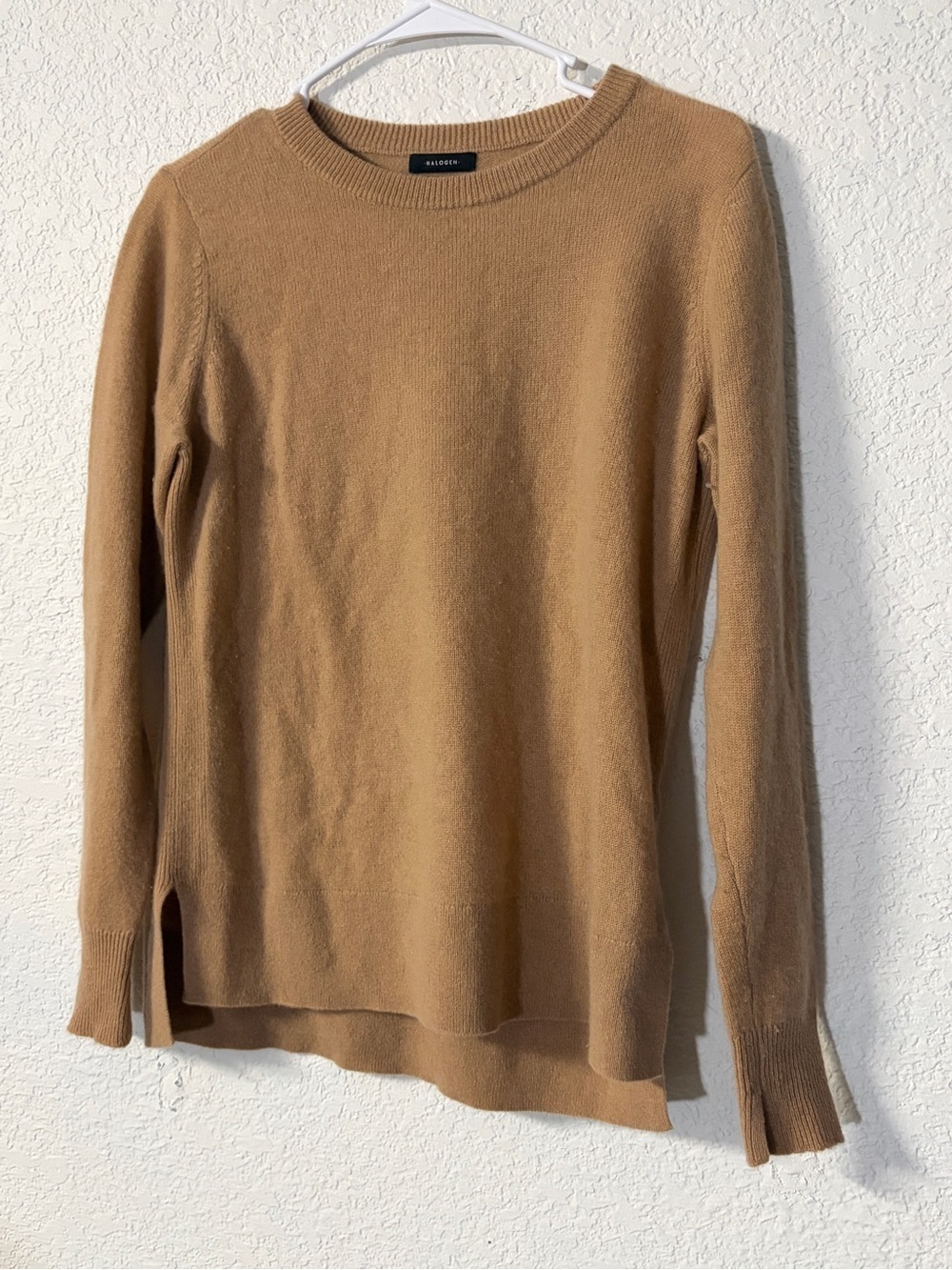 Halogen Crewneck 100% soft Casual Cashmere Sweater in Tan / Caramel size S